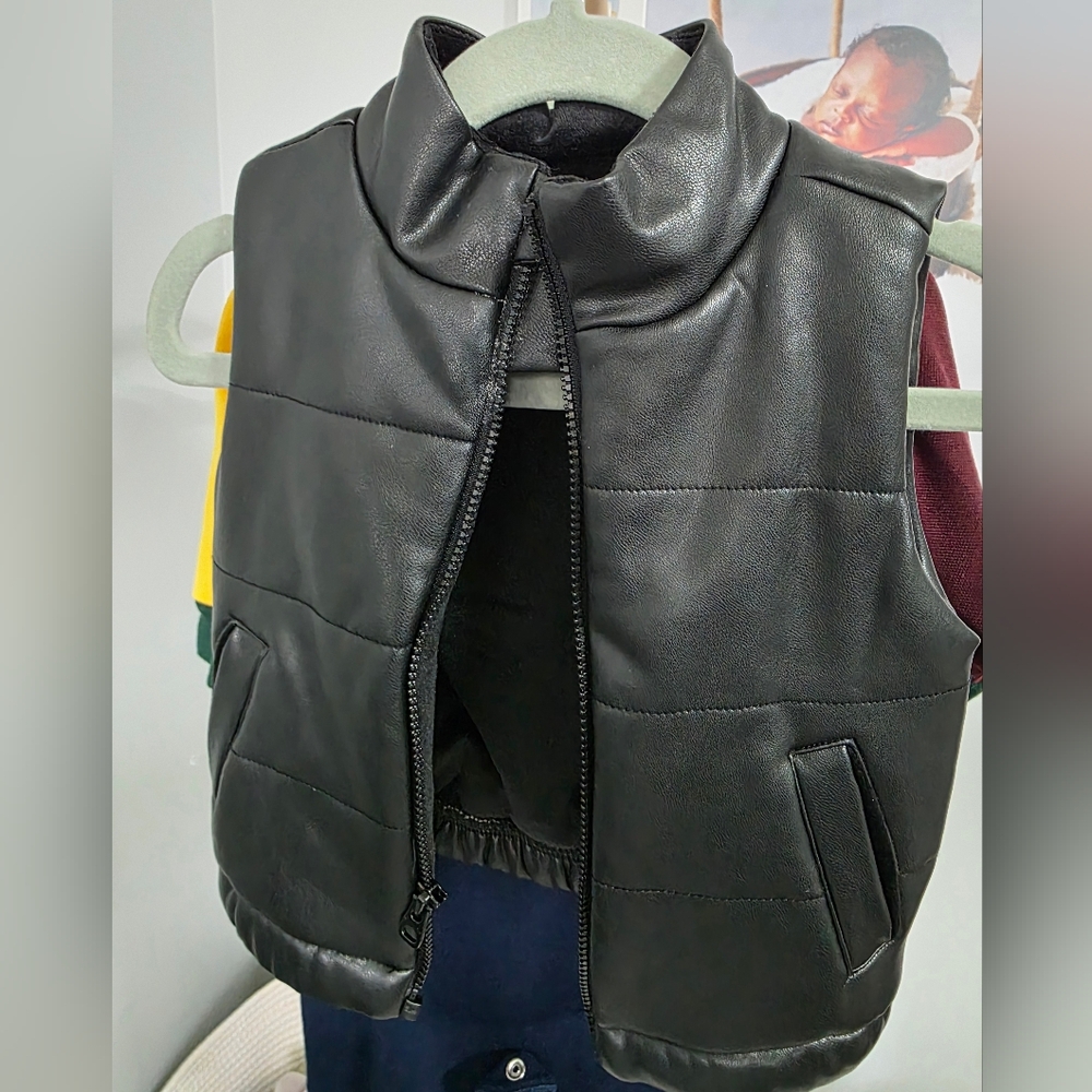 Black Feaux Leather Vest